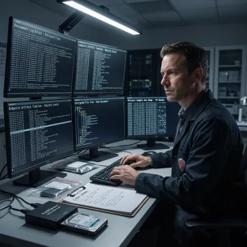 Forensic analyst reviewing ransomware evidence