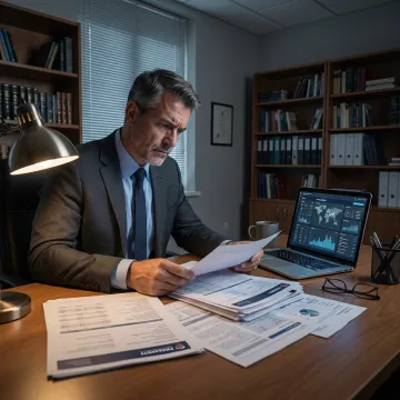 Investigator reviewing business background records