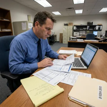 Financial fraud investigator reviewing digital evidence
