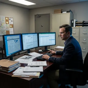 Investigator reviewing international asset records