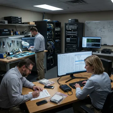 Incident response team analyzing breach evidence