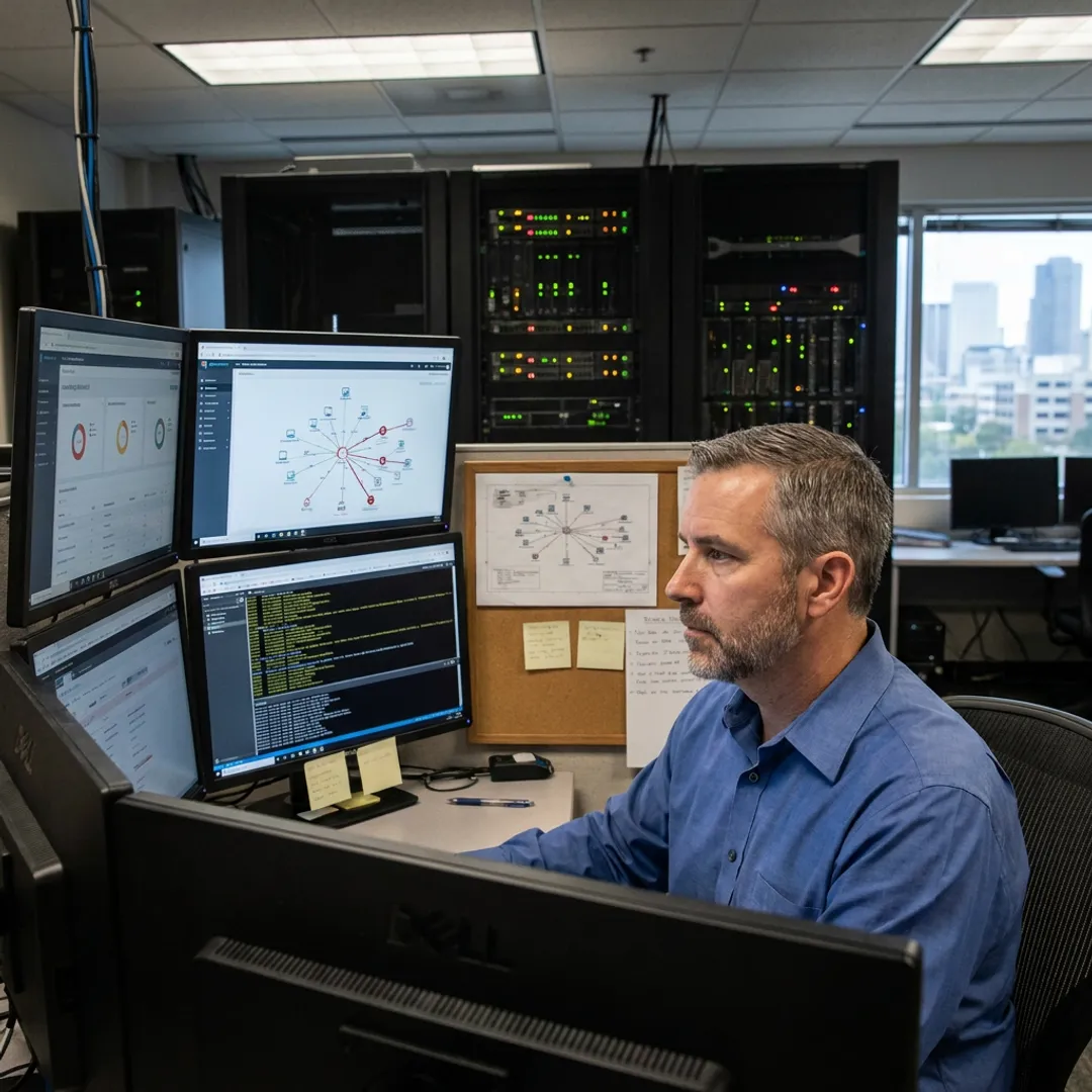 Cybersecurity analyst reviewing vulnerability dashboards