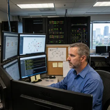 Cybersecurity analyst reviewing vulnerability dashboards