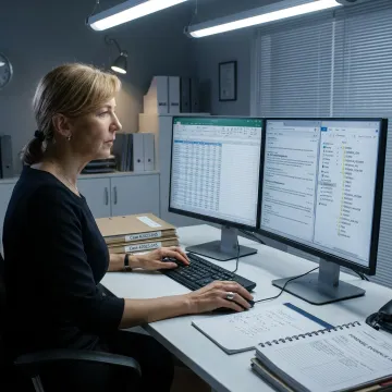 Corporate fraud investigator reviewing digital evidence