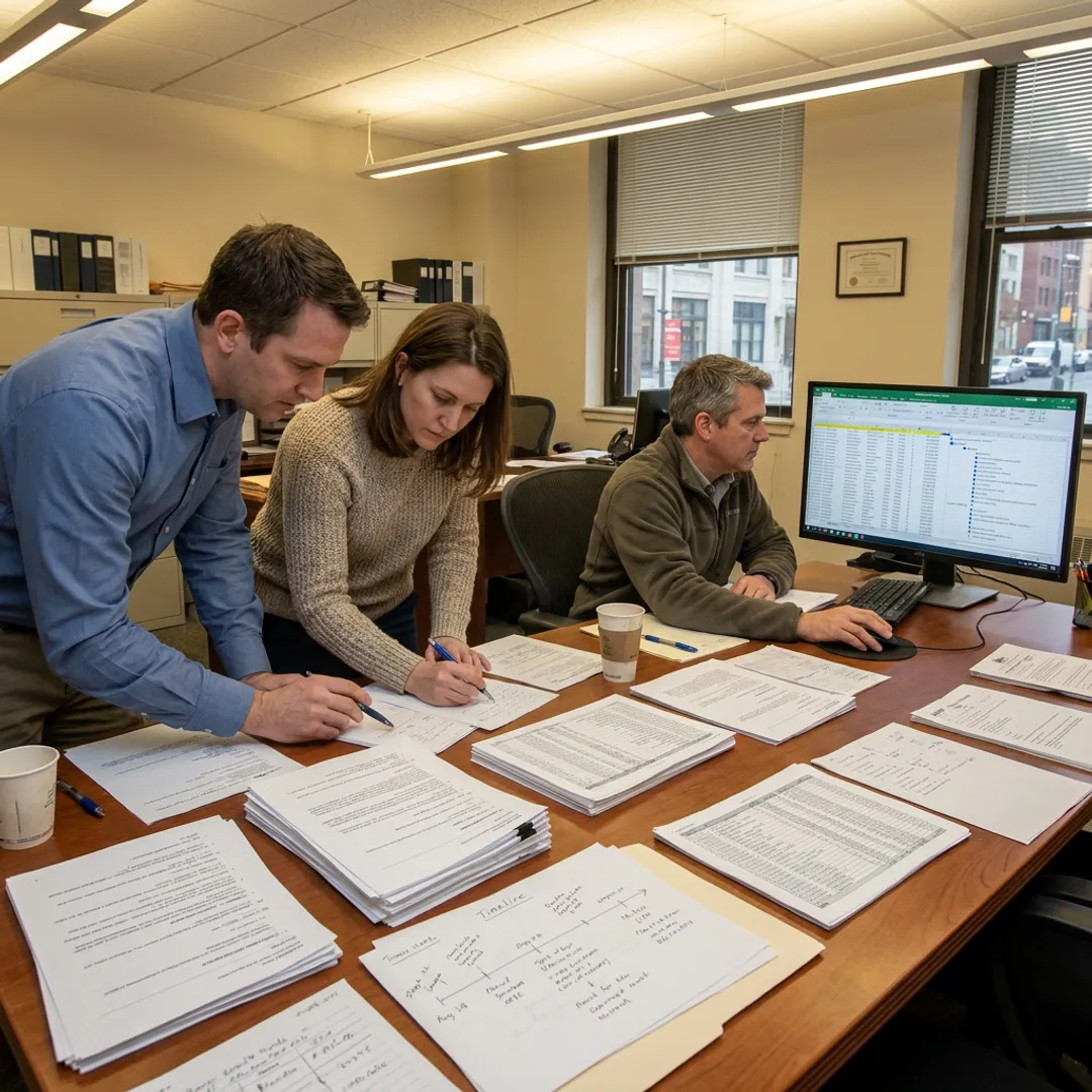 Fraud investigation team mapping digital evidence