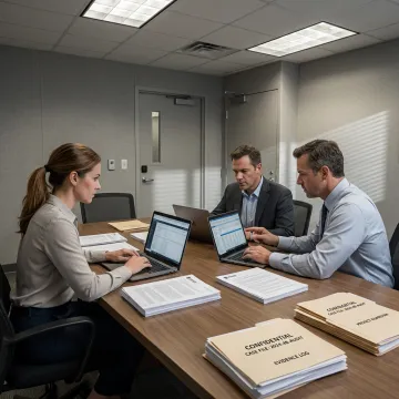 Corporate investigators reviewing digital evidence