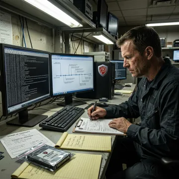 Forensic analyst documenting cybersecurity evidence