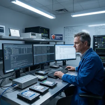 Technician analyzing RAID drives