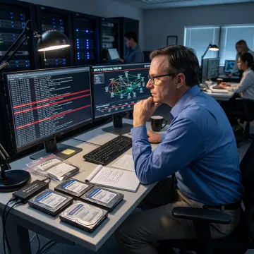 Forensic analyst documenting breach response findings