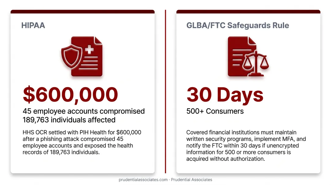 Business email spoofing regulatory penalties HIPAA GLBA compliance consequences comparison