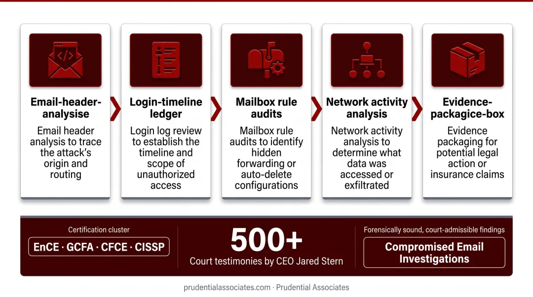 BEC forensic investigation five-step digital evidence examination process flow