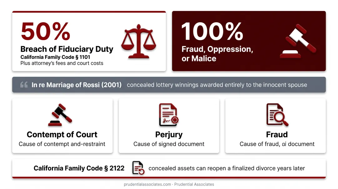 Legal consequences spectrum for hiding assets in divorce from sanctions to criminal charges