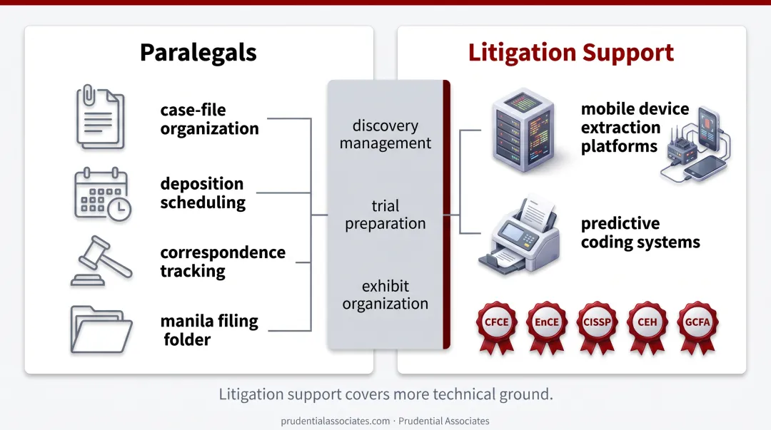 Paralegal versus litigation support specialist roles and responsibilities comparison chart