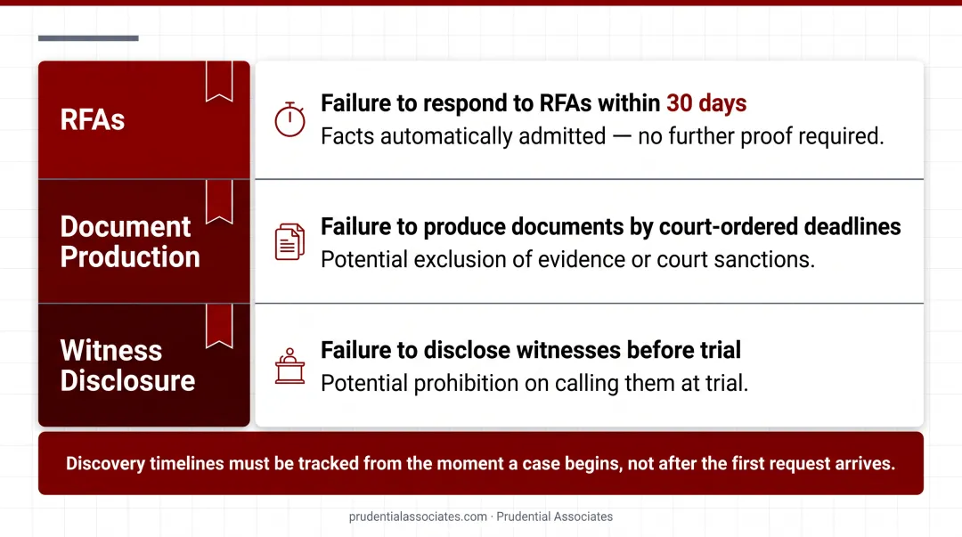 Three civil discovery deadline failures and their immediate legal consequences