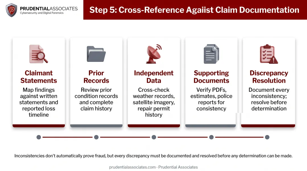 Six-step forensic image integrity analysis process flow infographic