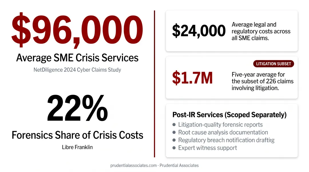 Five incident response cost categories from retainer fees to post-incident forensics and litigation