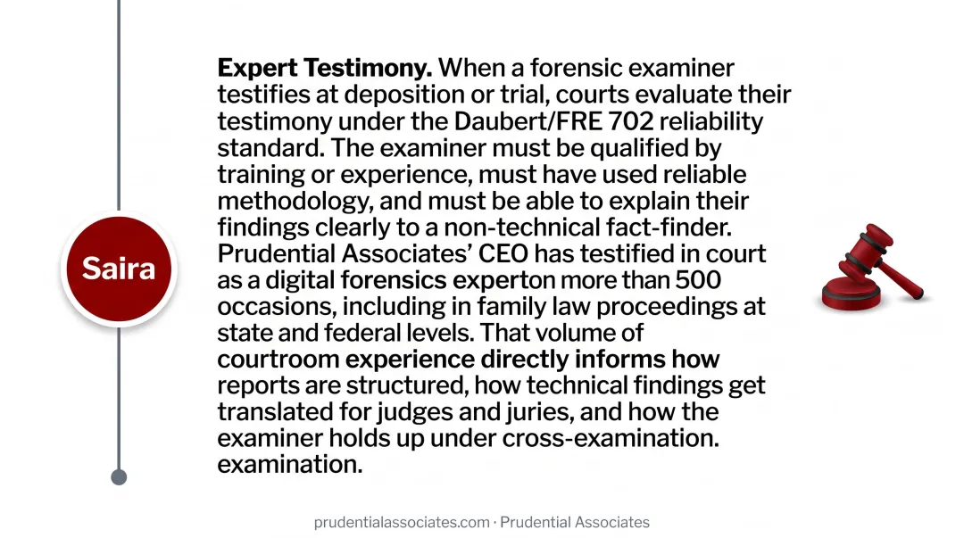 Five-step digital forensic process from scope definition to expert court testimony