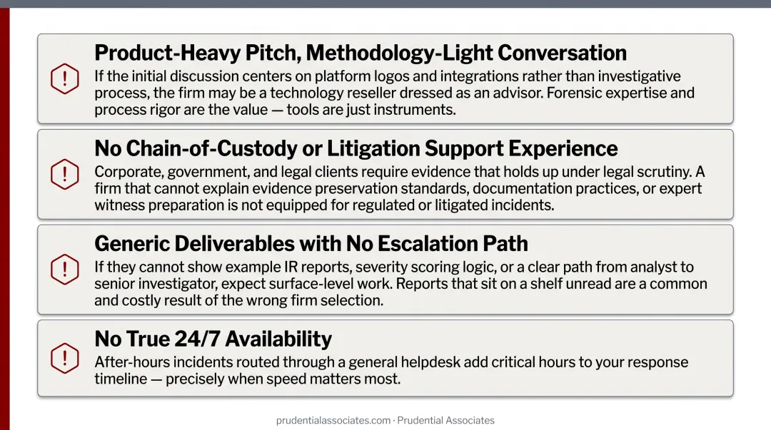 Four red flag warning signs when evaluating incident response advisory firms