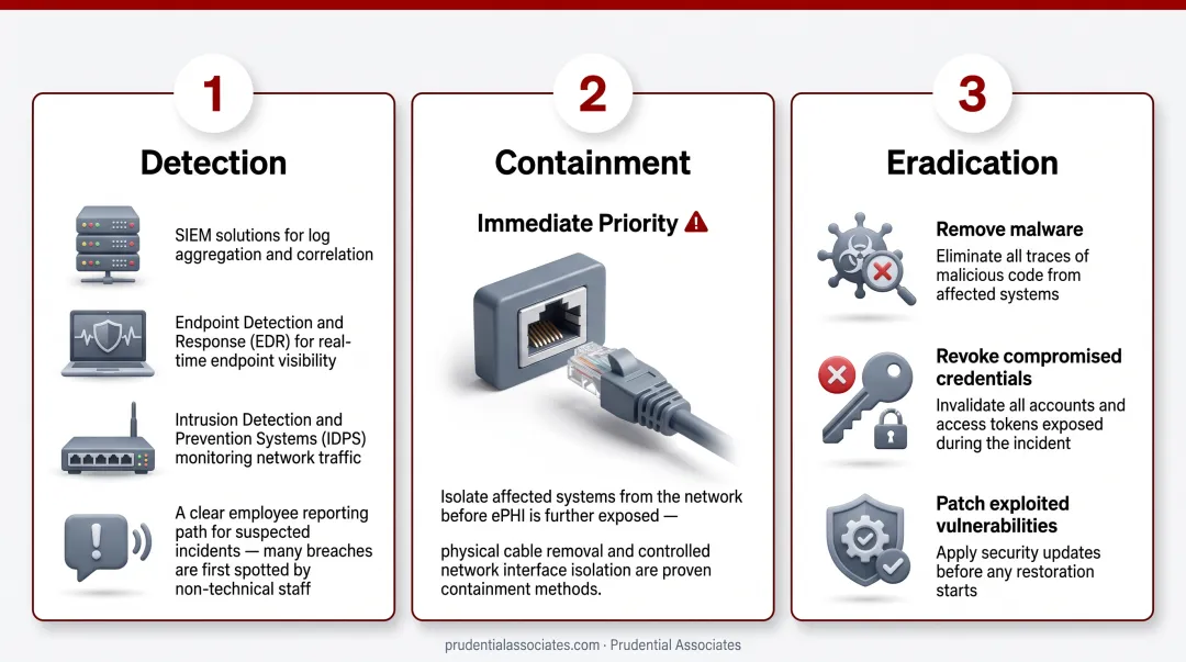 Healthcare IT security operations center with SIEM monitoring dashboard and endpoint detection tools