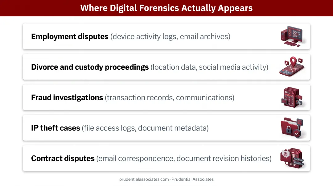 Five key case types where digital forensics evidence commonly appears