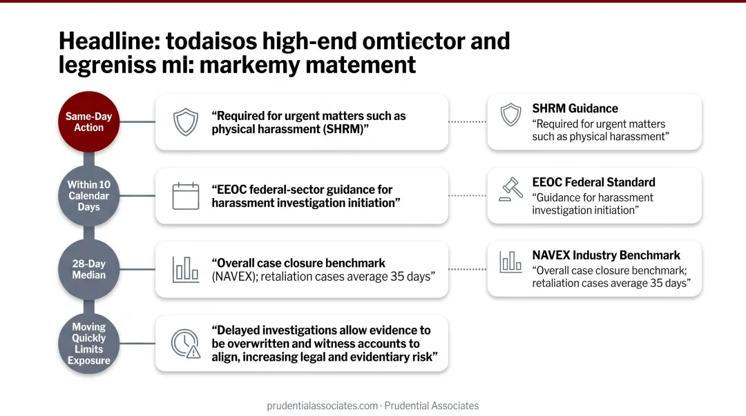 Workplace misconduct investigation timeline benchmarks from same-day action to case closure