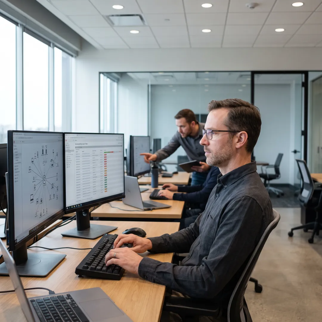 Cybersecurity team conducting a risk assessment