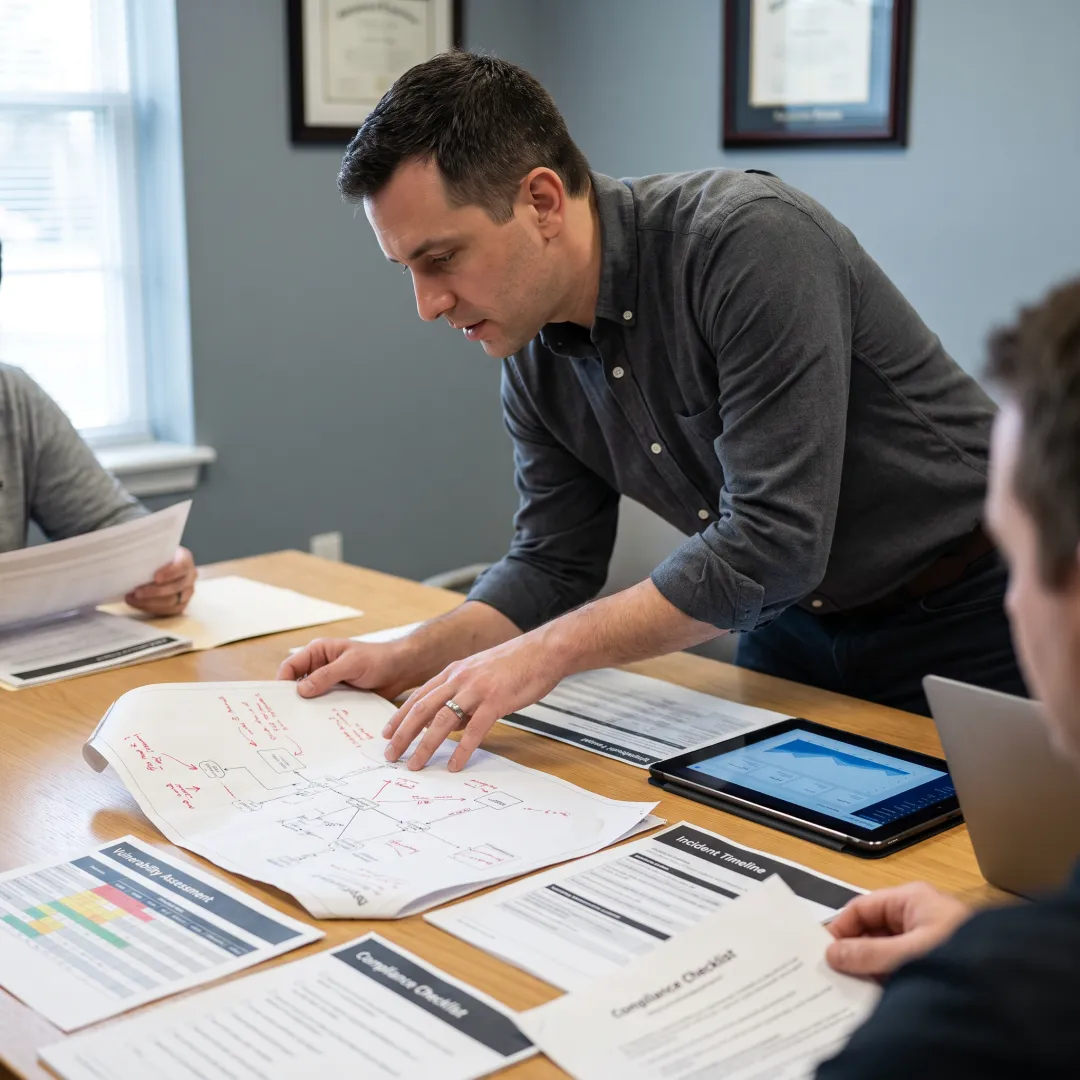 Security team reviewing vulnerability assessment workflow