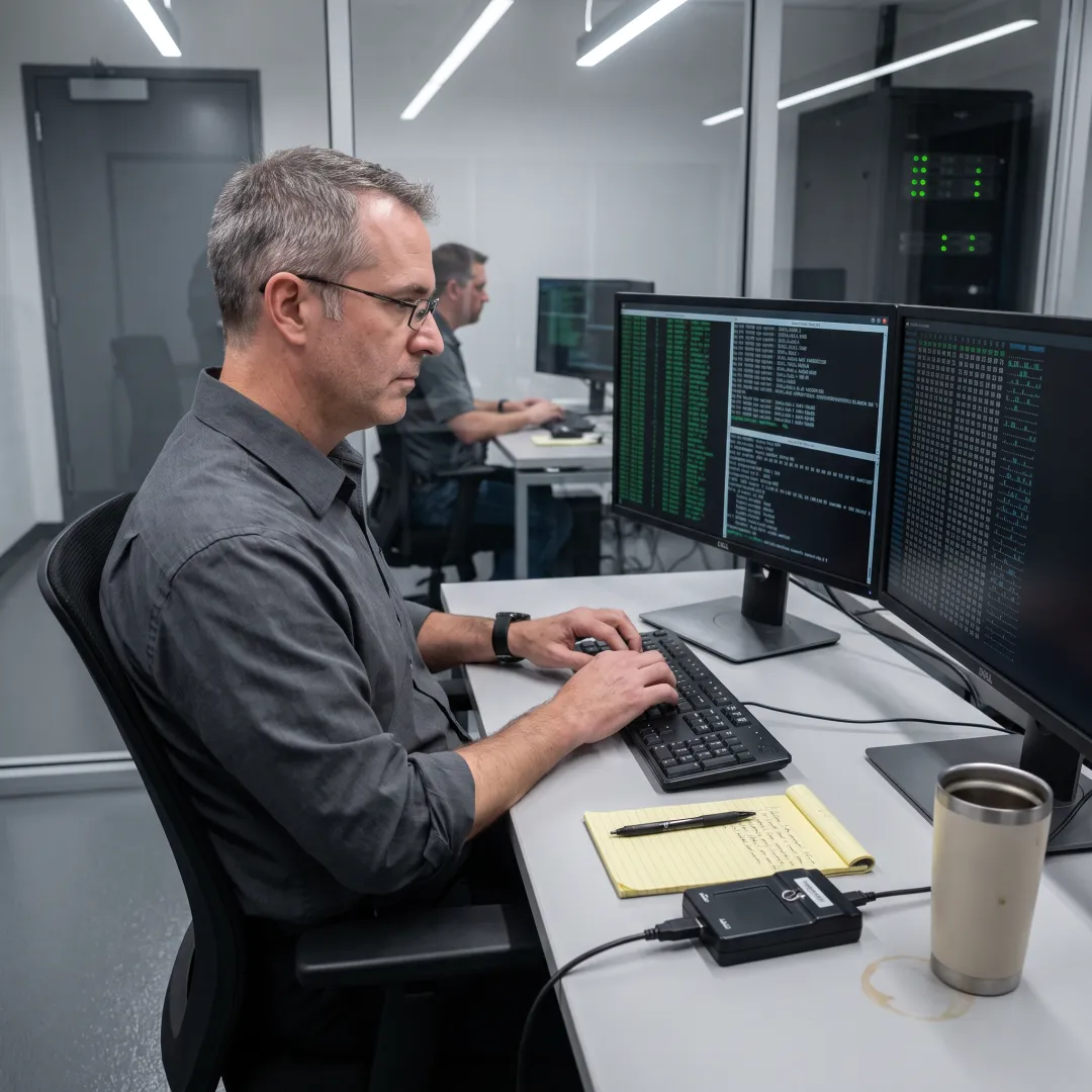 Incident response team analyzing ransomware recovery evidence