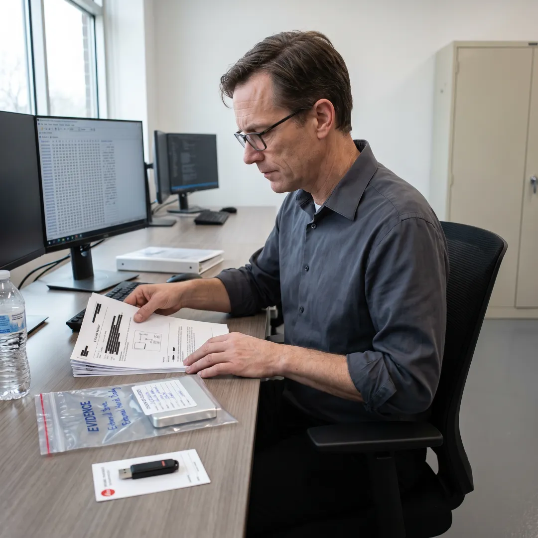 Digital forensic examiner preparing evidence for court