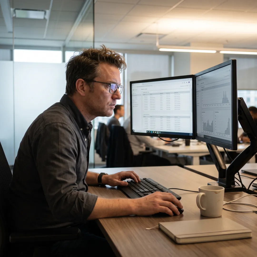 Analyst reviewing dark web monitoring alerts
