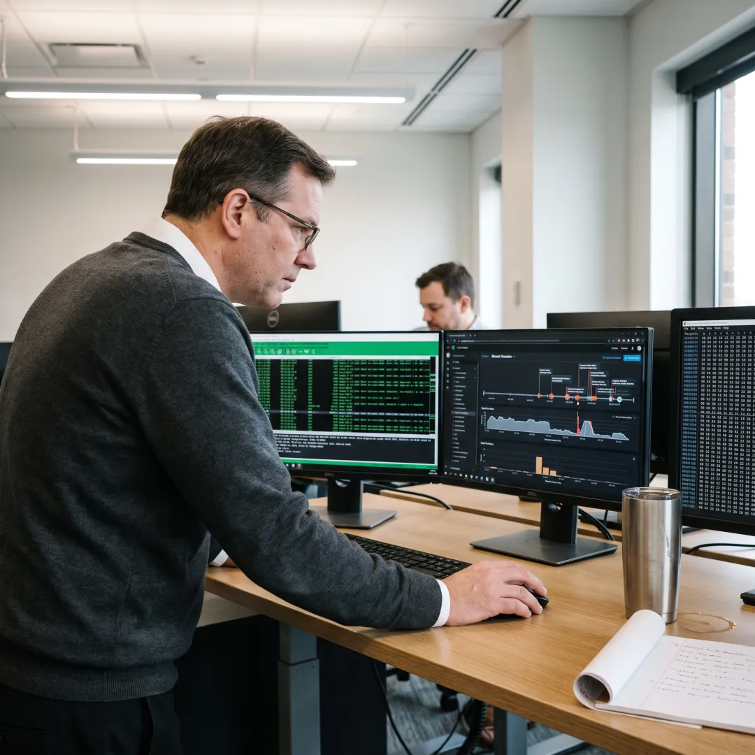 Cybersecurity team coordinating breach response process