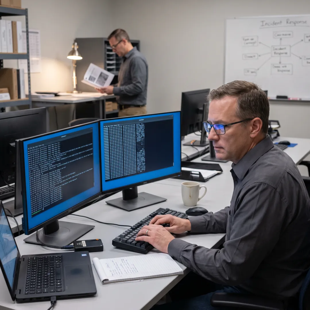 Incident response team analyzing cyberattack evidence