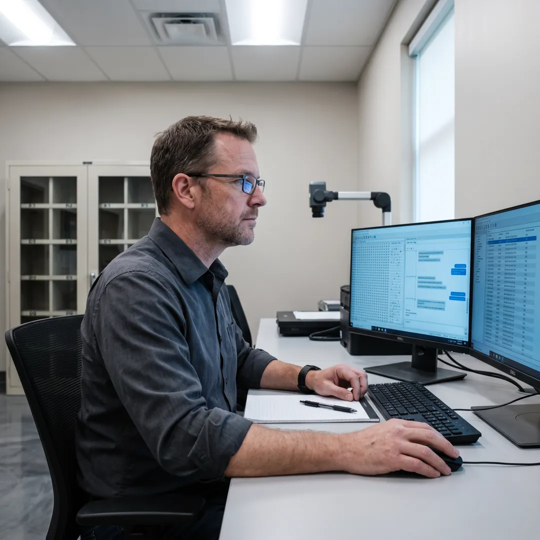 Digital forensic specialist reviewing extracted phone data