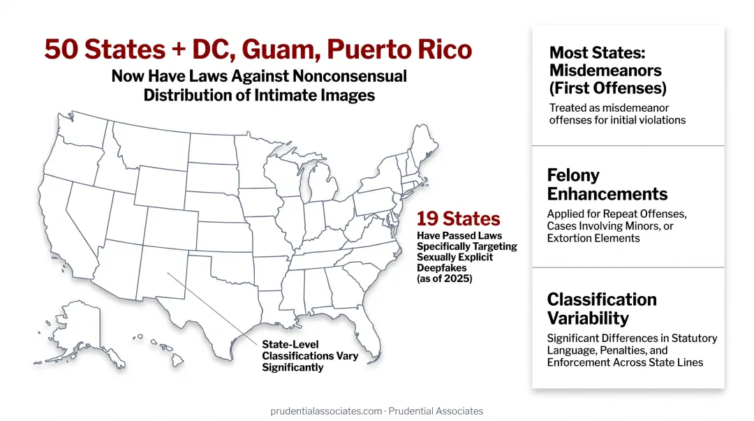 United States map showing all 50 states with nonconsensual intimate image laws enacted