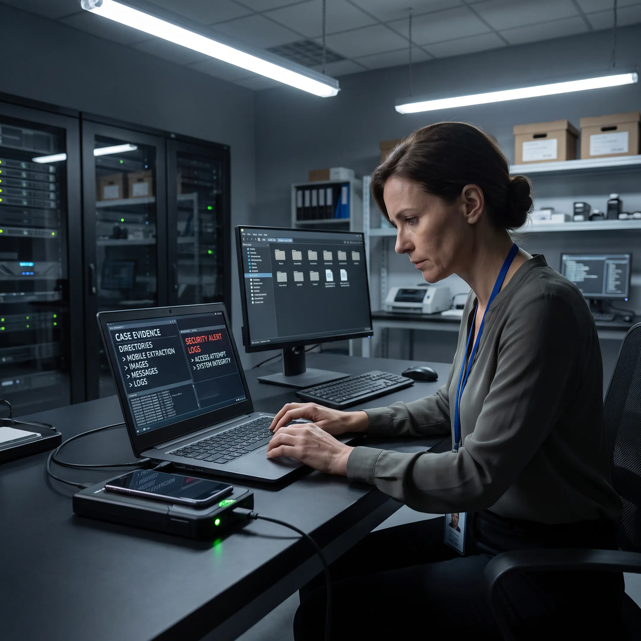 Forensic examiner analyzing a compromised laptop