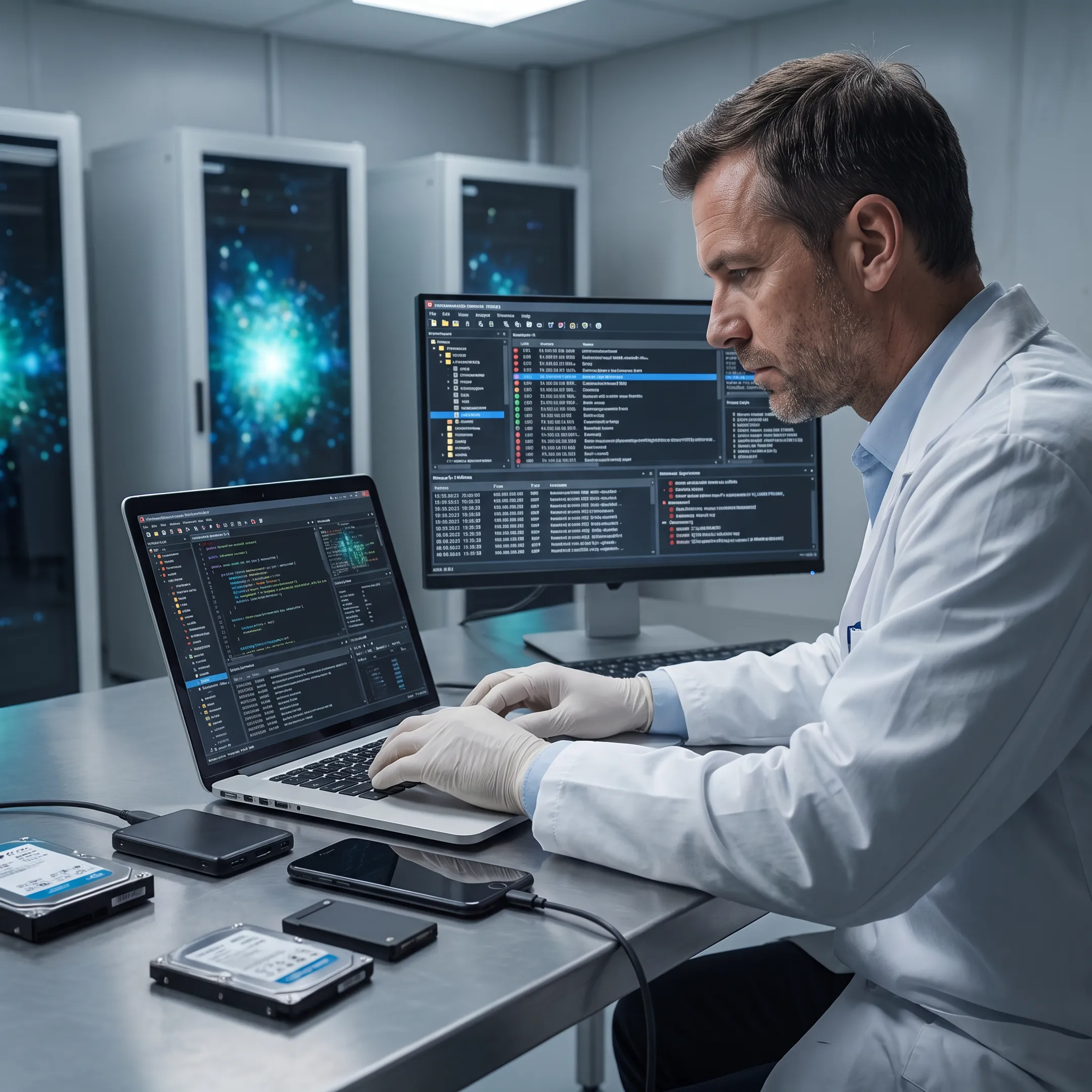 Digital forensic examiner analyzing a compromised laptop