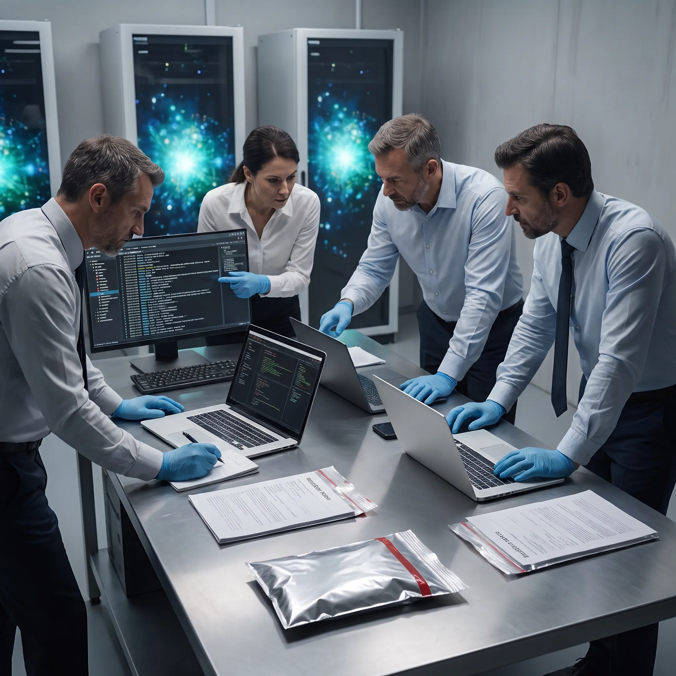 Forensic team coordinating cyber incident response
