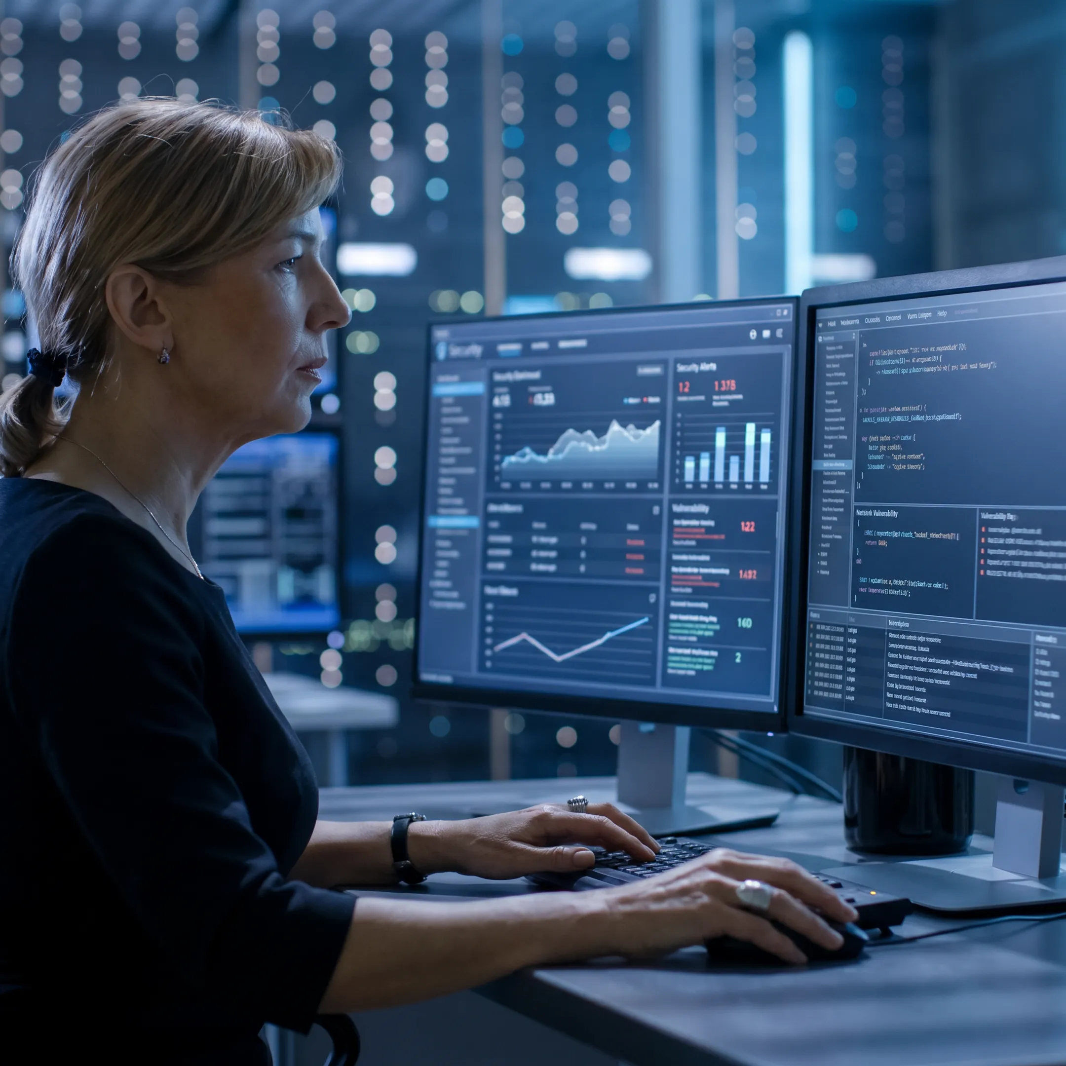 Cybersecurity analyst reviewing penetration test results