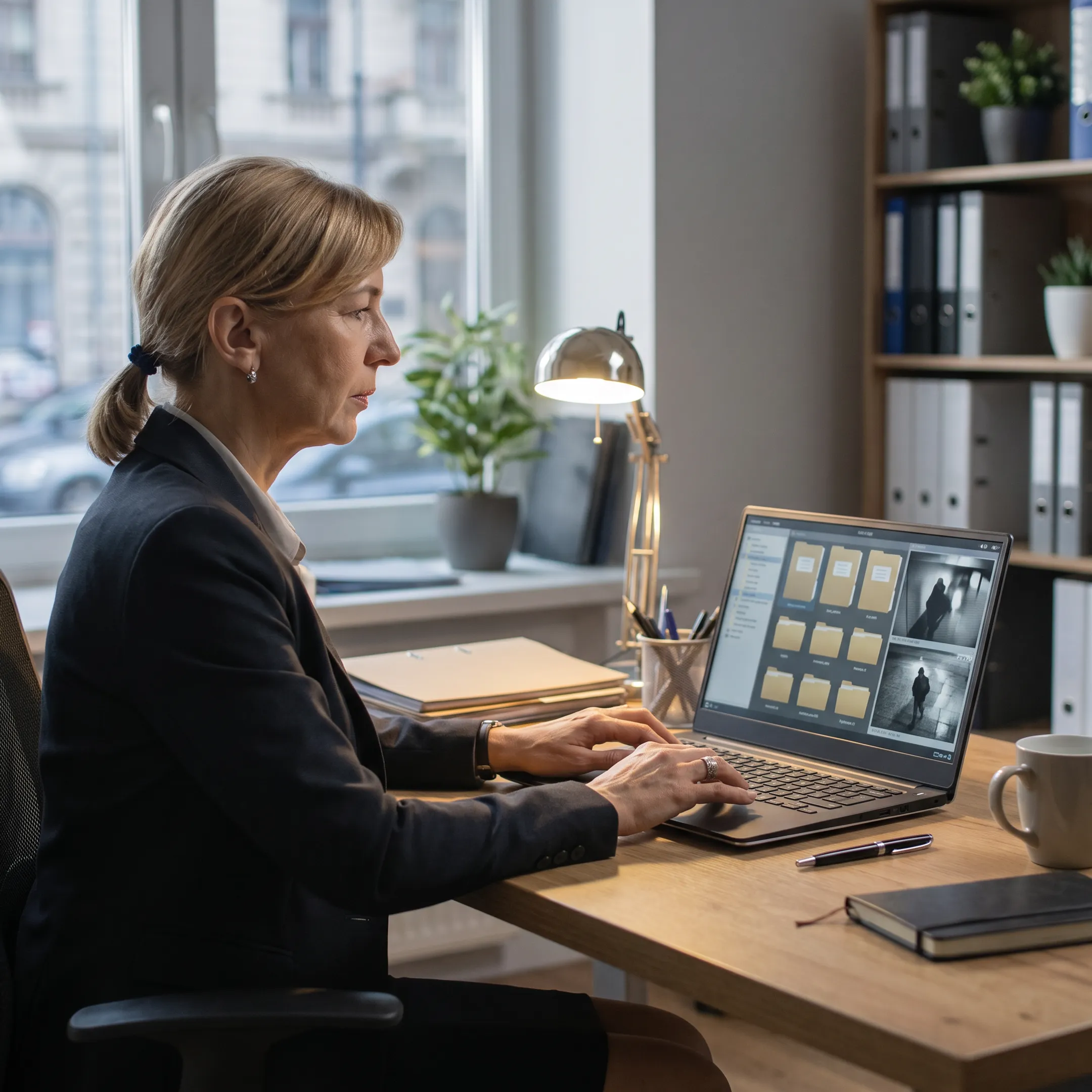 Private investigator reviewing surveillance evidence