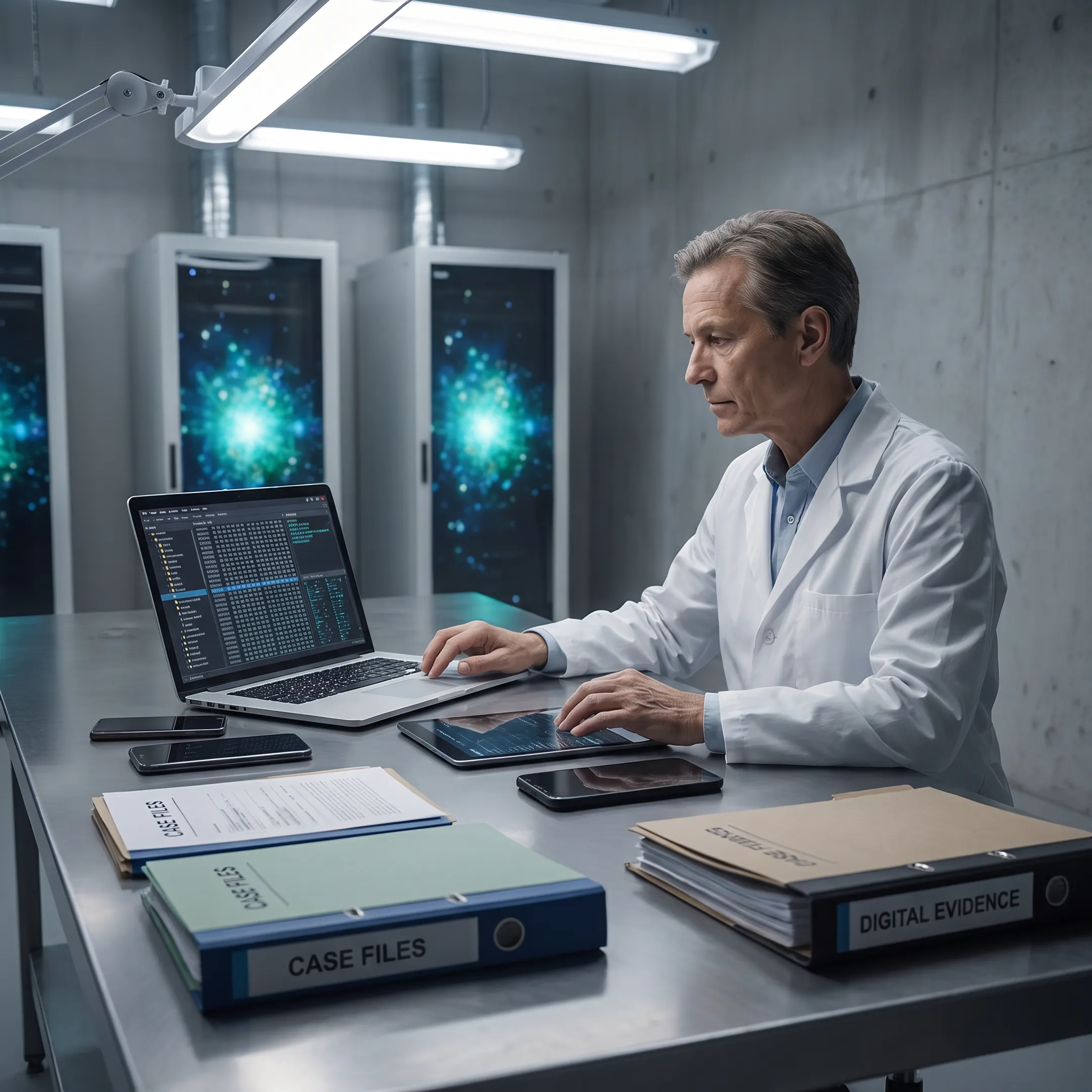 Forensic specialist examining digital evidence