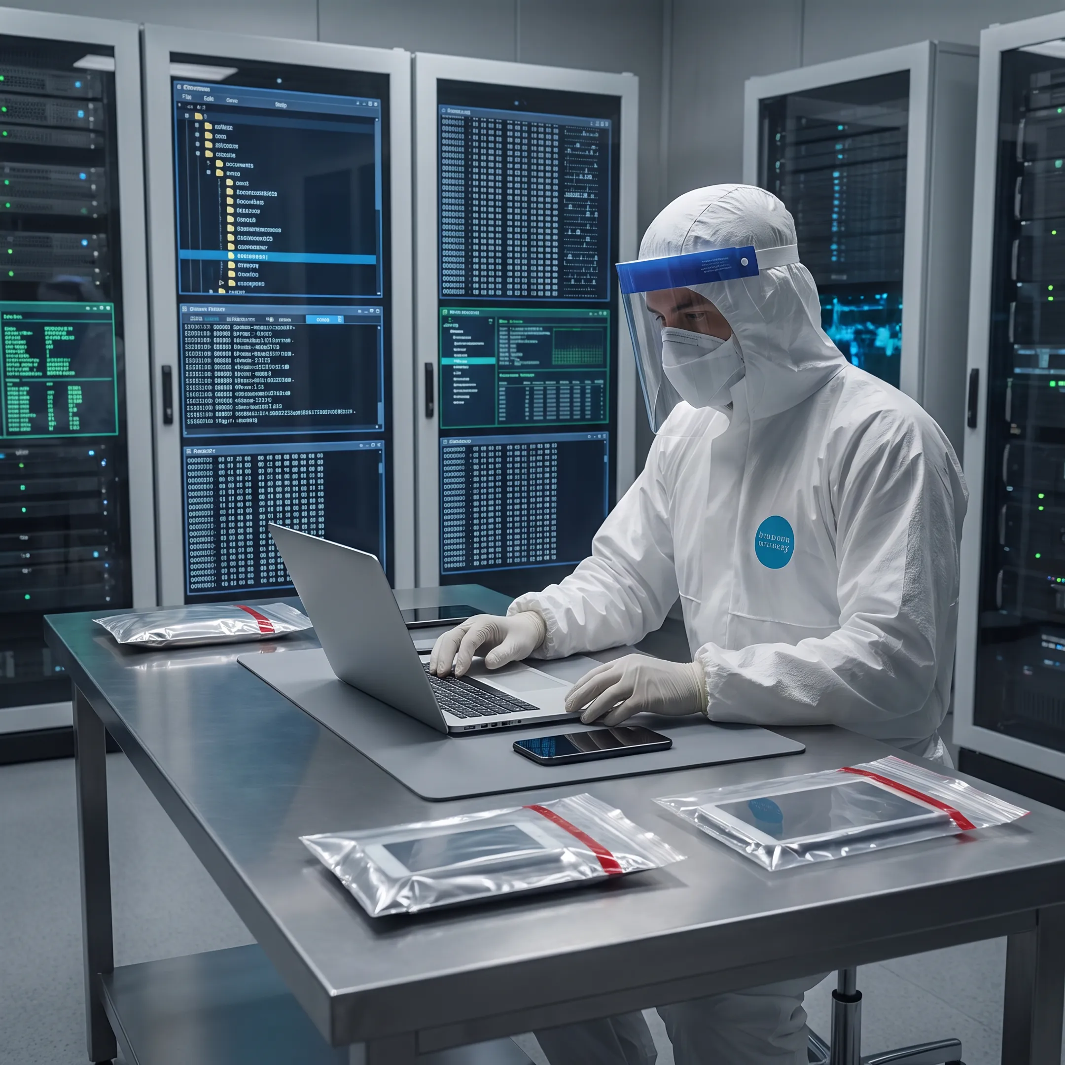 Digital forensic examiner analyzing a compromised laptop