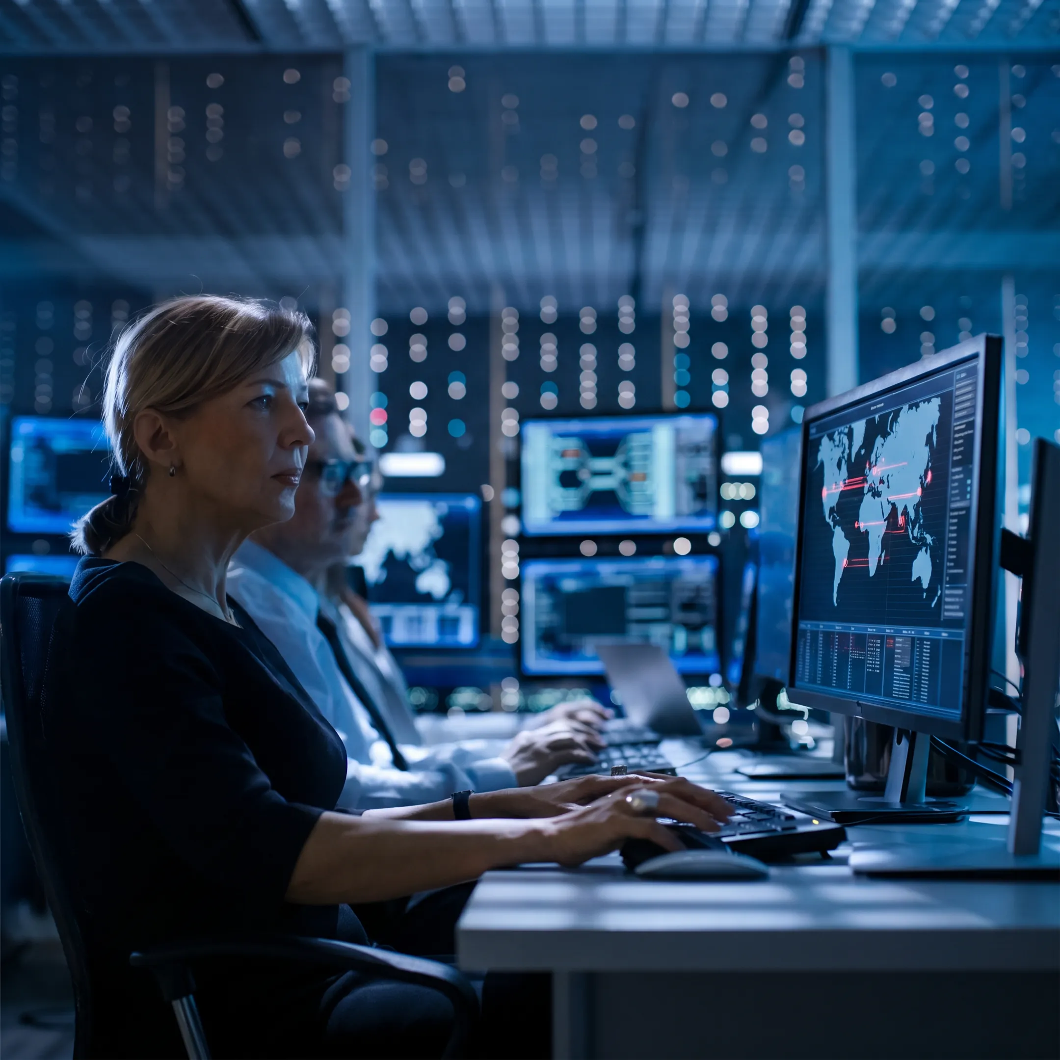 Cybersecurity specialist reviewing breach investigation data