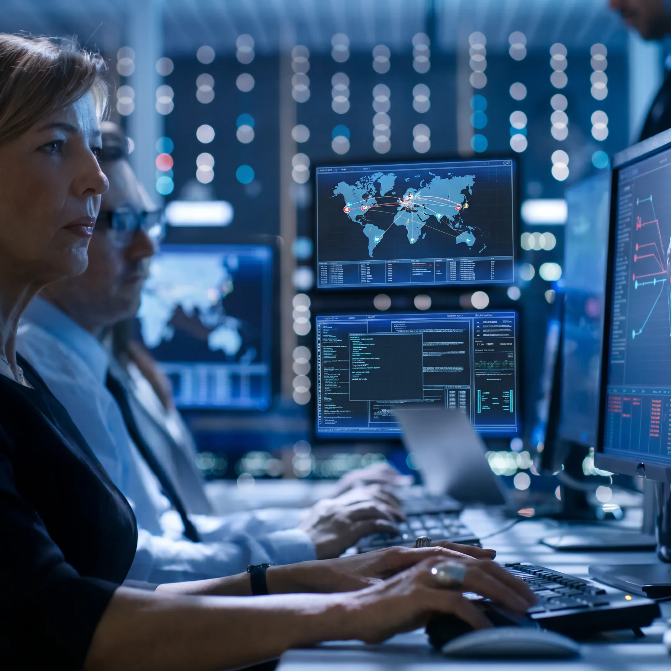 Cybersecurity analyst monitoring digital threats