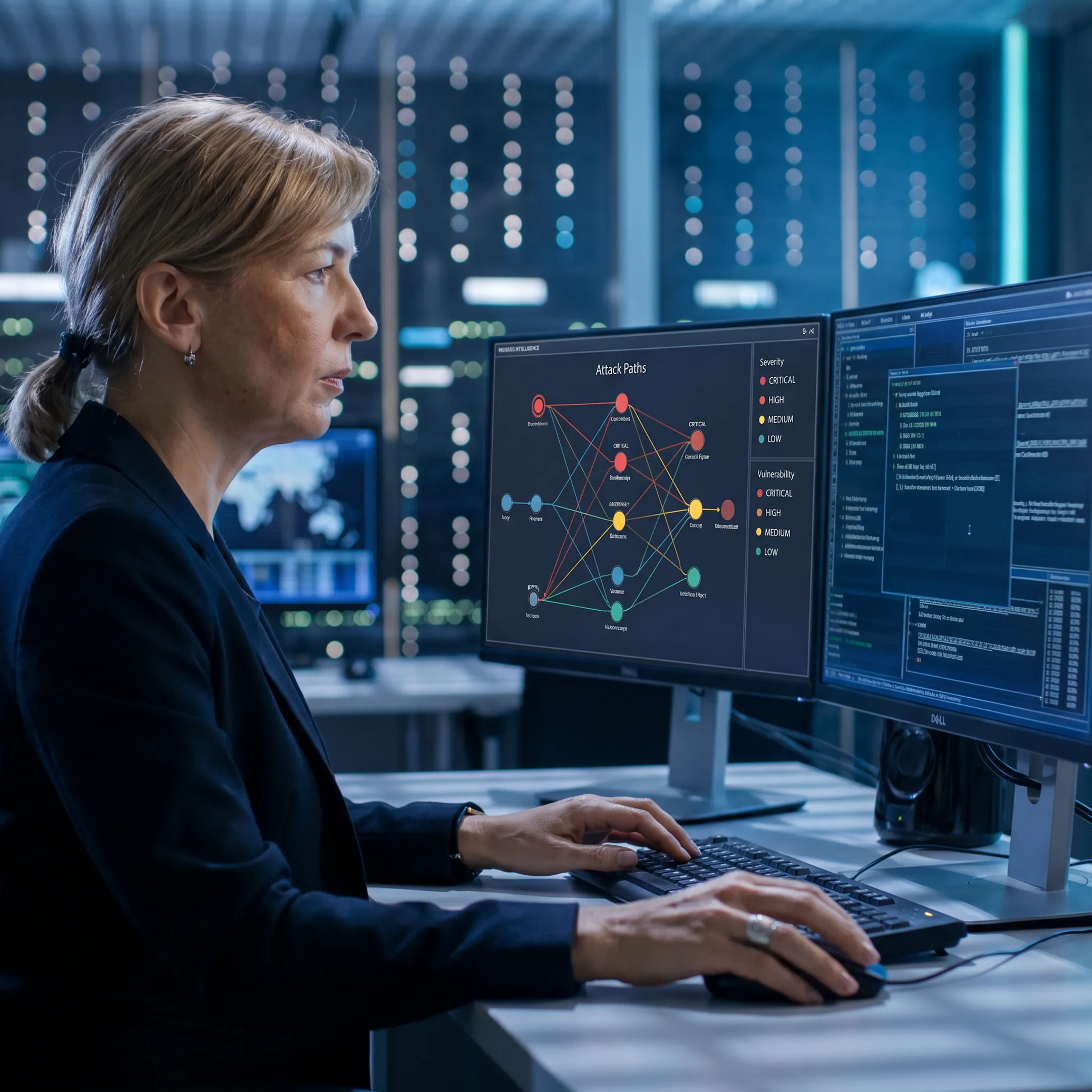 Cybersecurity analyst reviewing penetration test findings