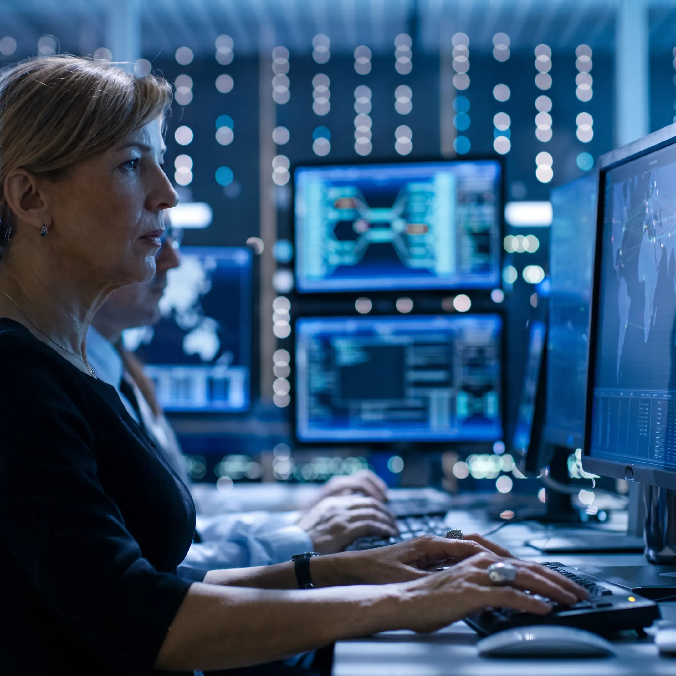 Cybersecurity analyst monitoring threat activity