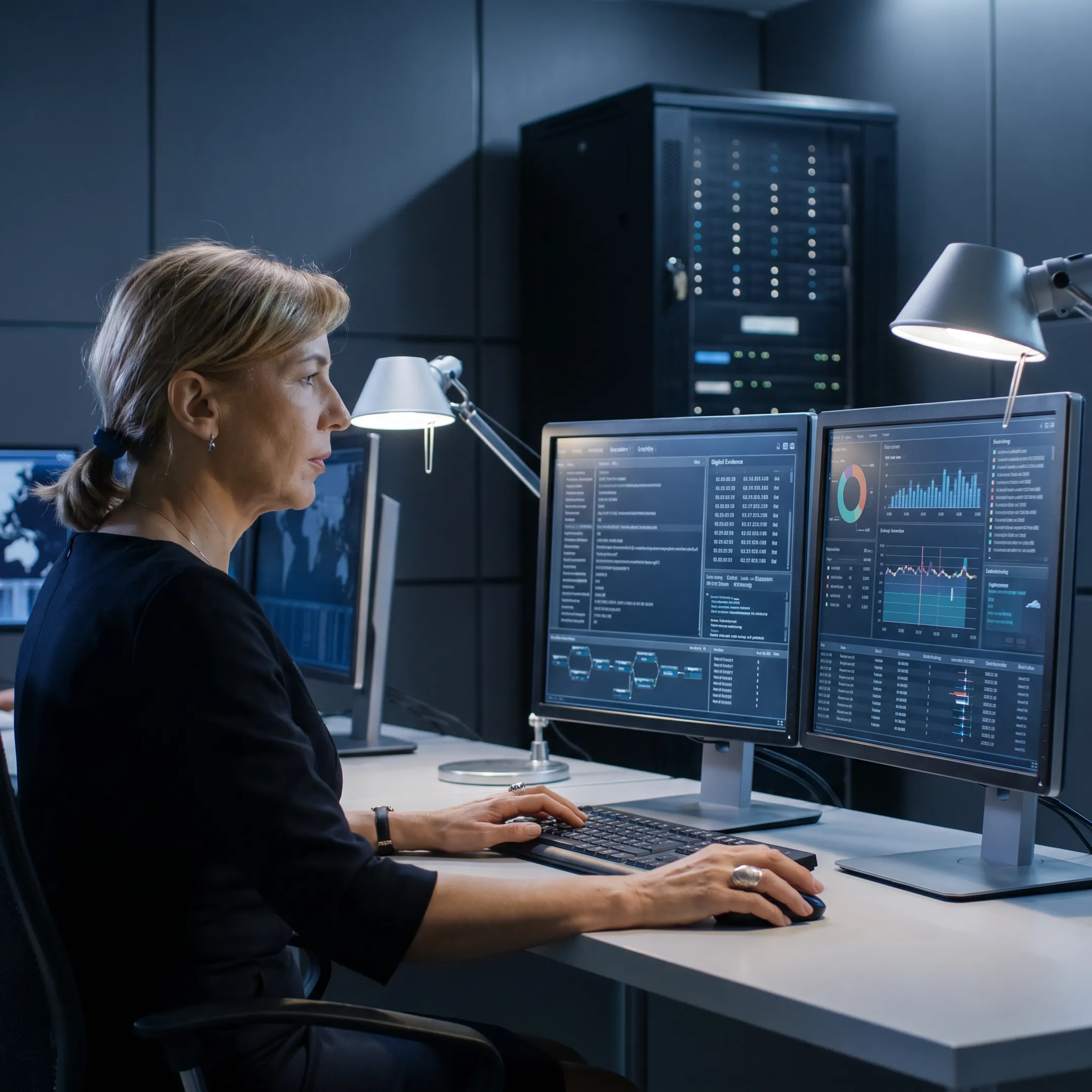 Cybersecurity specialist reviewing digital evidence