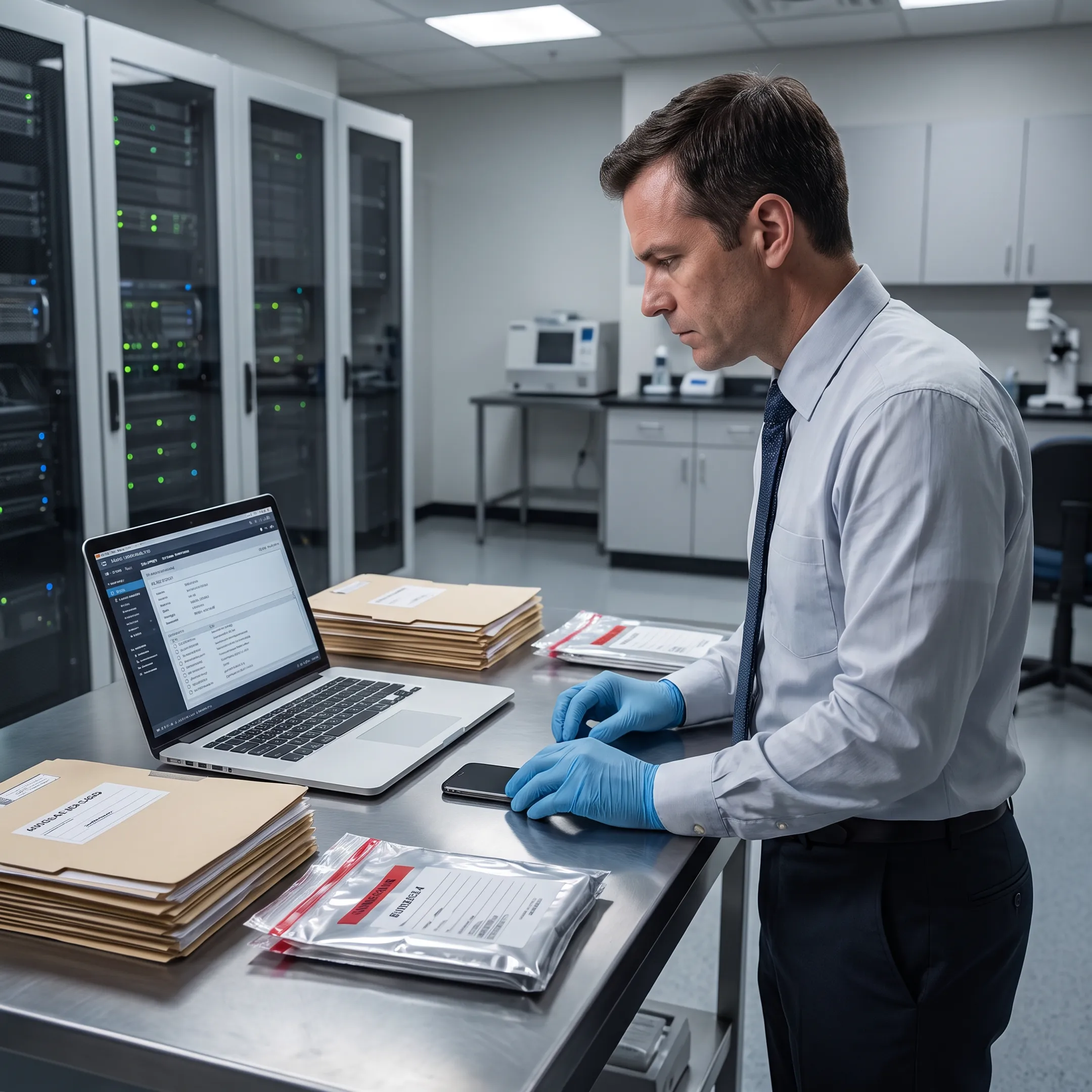 Forensic investigator documenting case evidence