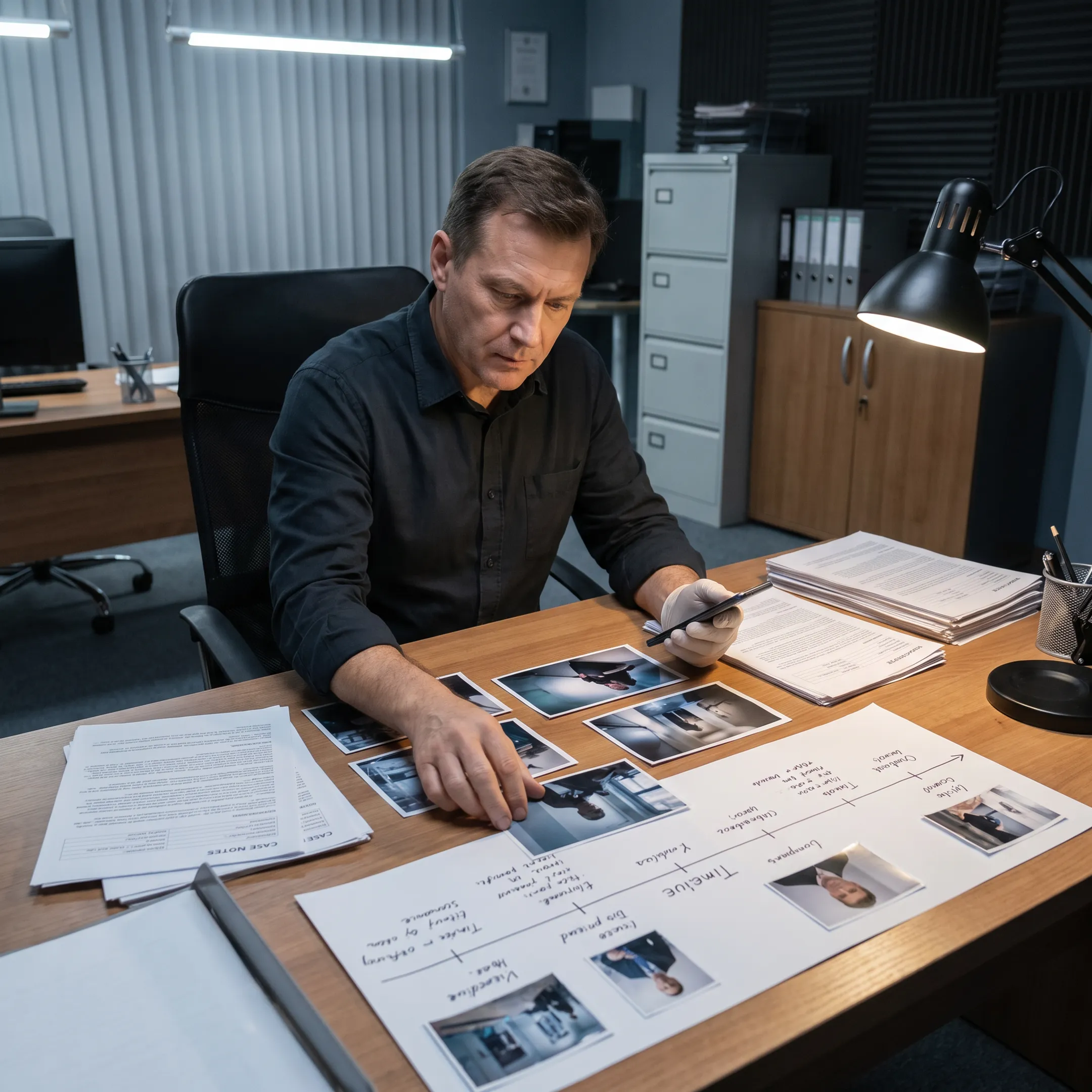 Investigator organizing documented evidence