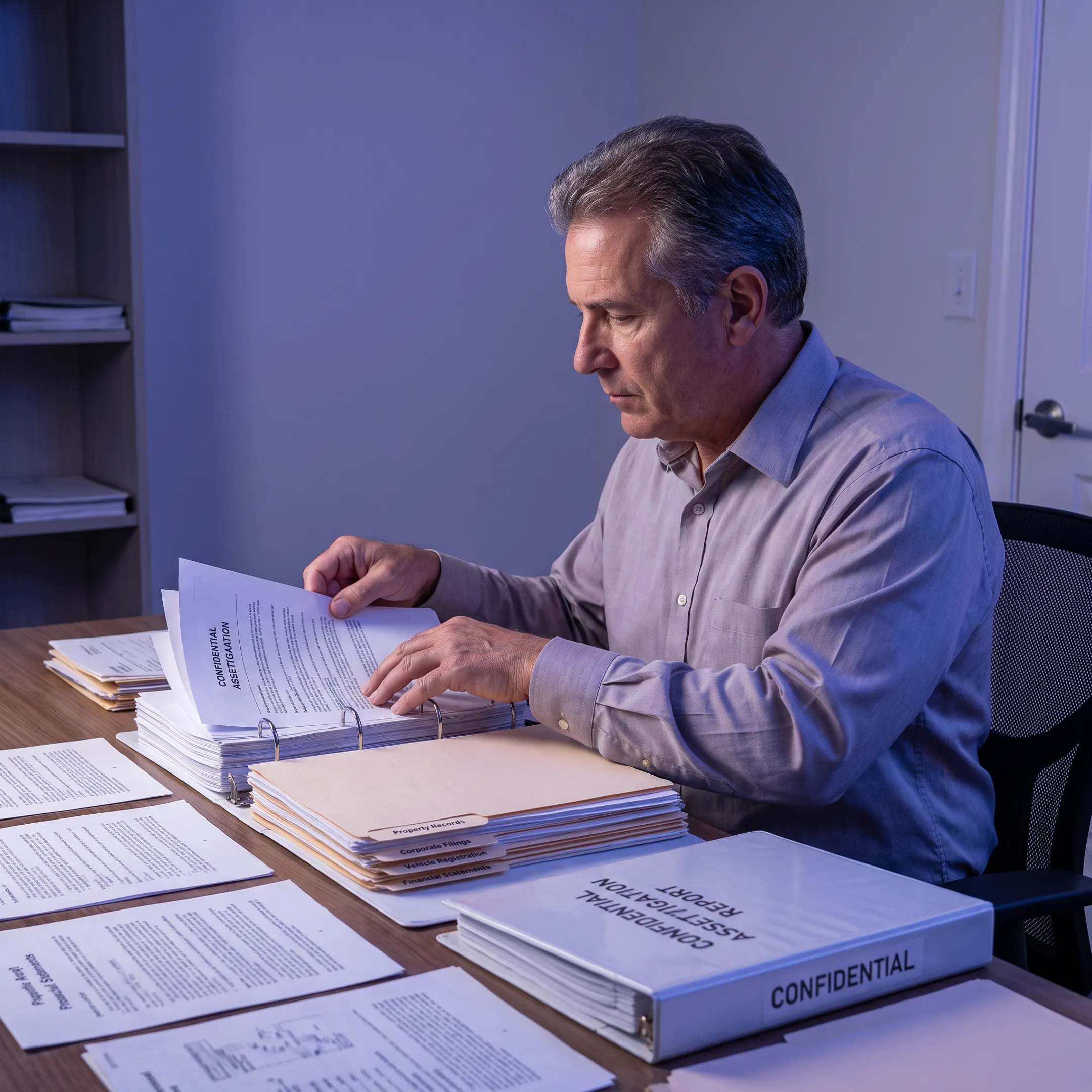 Analyst reviewing asset search findings