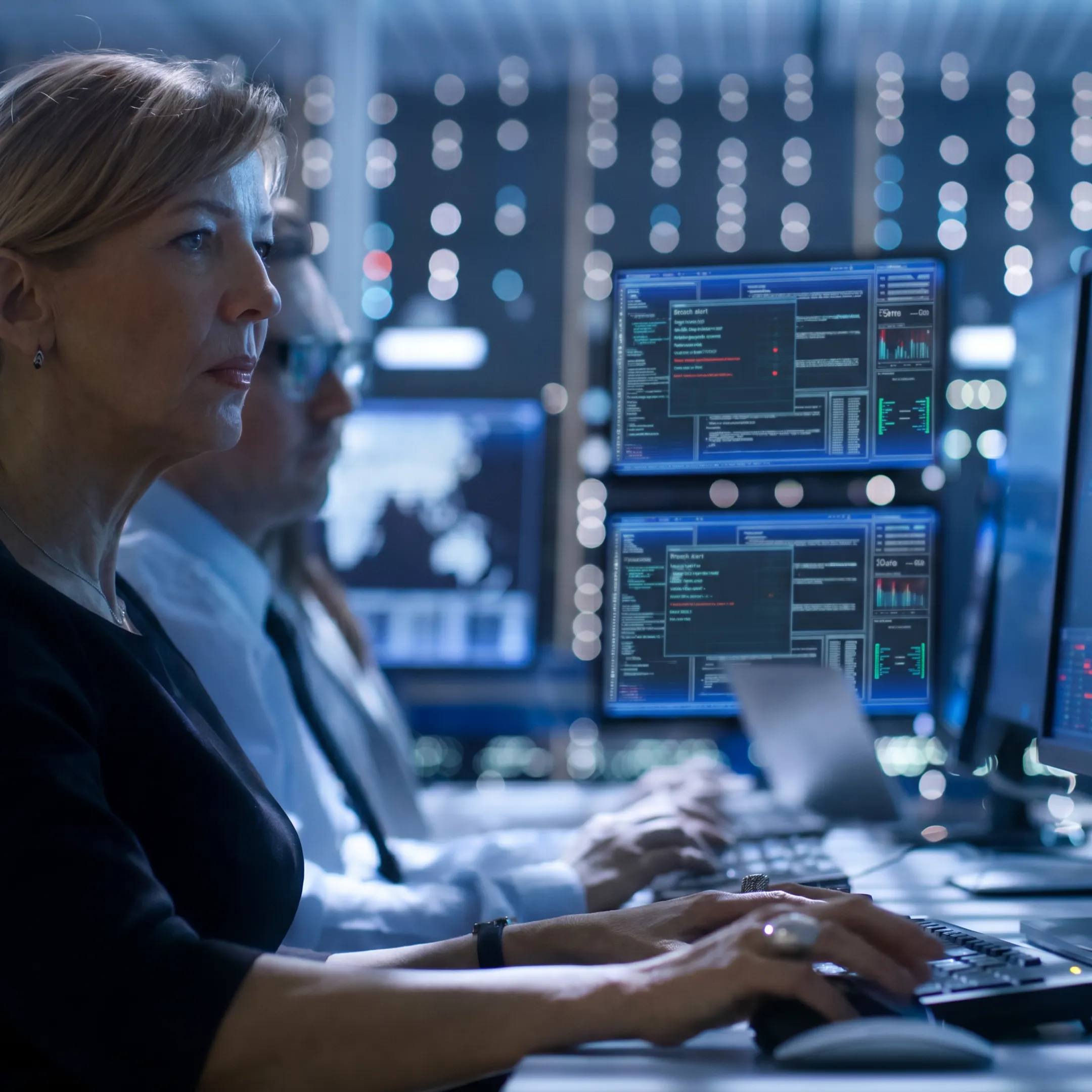 Cybersecurity analyst investigating a data breach